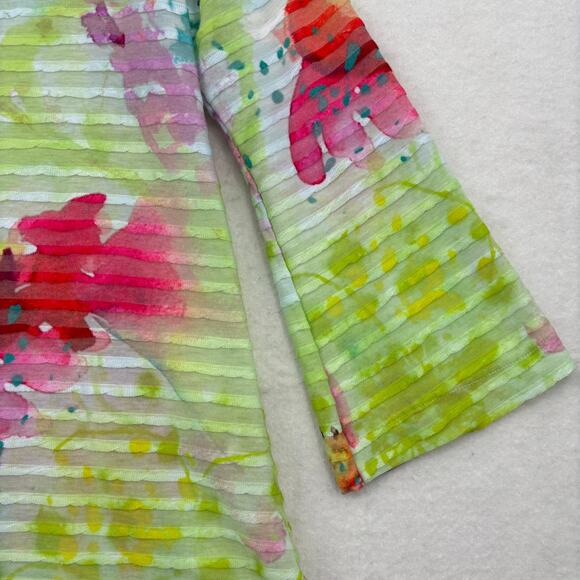 Soft Surroundings Blouse Top Size M Rainbow Floral Textured 3/4 Sleeve Stretch - Picture 4 of 11